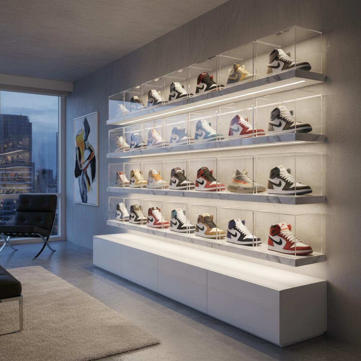 Collection de sneakers de valeur stockées proprement