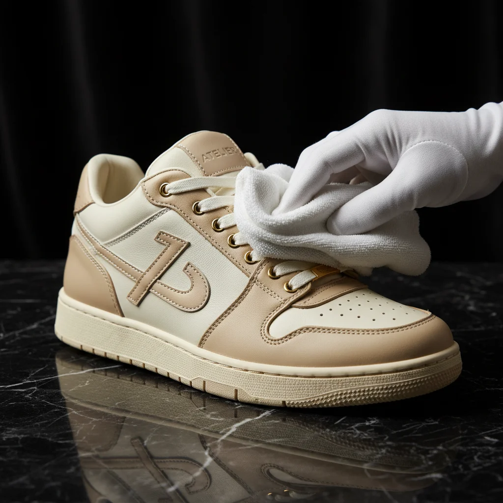 Sneakers de luxe en cours de nettoyage